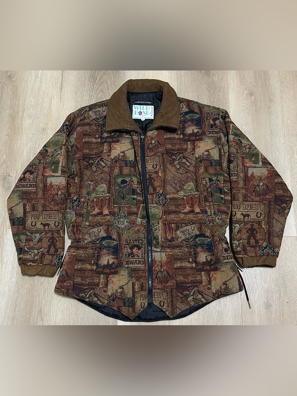 Vintage Wild Rose Women’s Brown Patterned Zip-Front Jacket